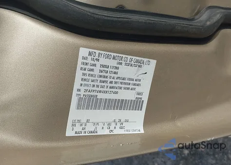 1999 Ford Crown Victoria Lx from USA, damaged, VIN 2FAFP74W4XX127400